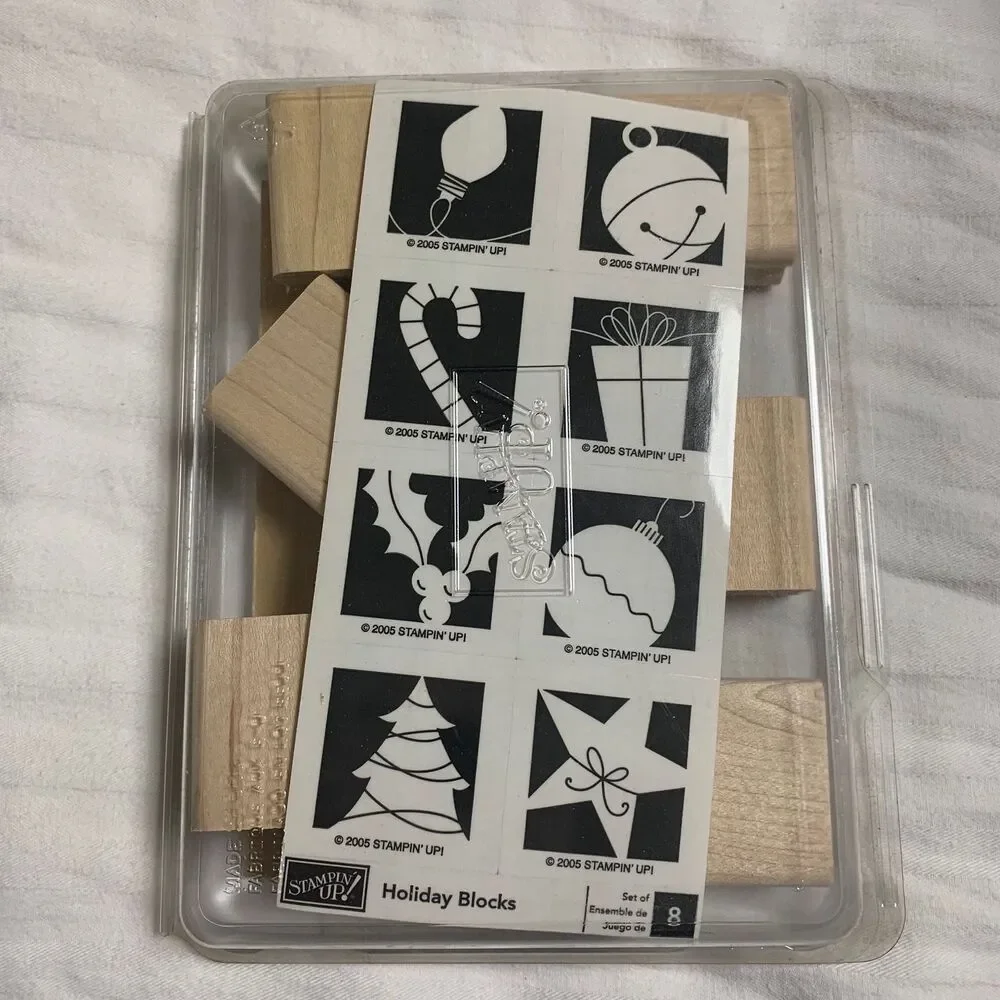 Stampin Up Holiday Blocks Retired Stamp Set Rubber Unmounted Christmas Brand New